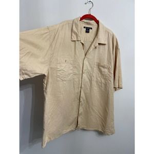 Jason Evans Mens Linen Shirt Short Sleeve Ecru Yellow Size 2X Camp Shirt
